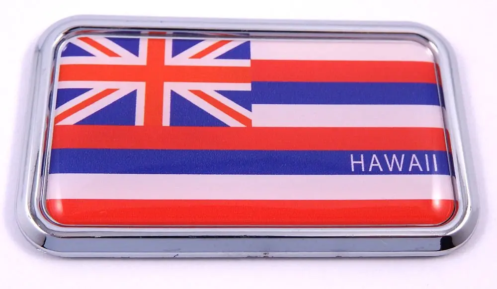 Hawaii Flag Rectanguglar Chrome Emblem 3D Car Decal Sticker 3" X 1.75" 1