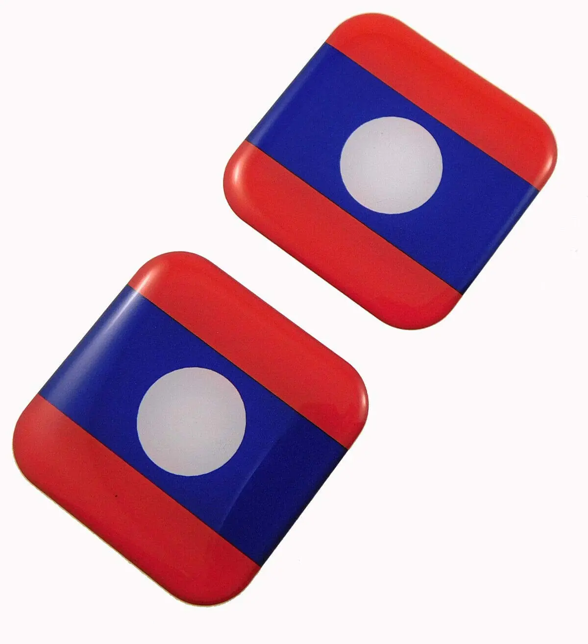 Laos Flag Square Domed Decal Car Bike Gel Stickers 1.5" 2Pc 1