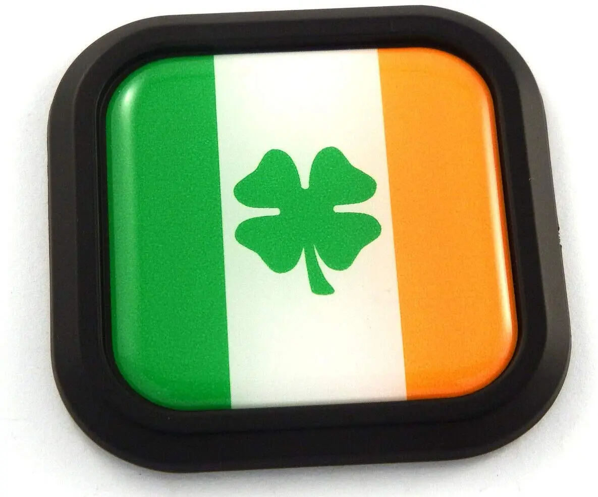 Ireland Shamrock Flag Square Black Rim Emblem Car 3D Decal Badge Bumper 2" 1