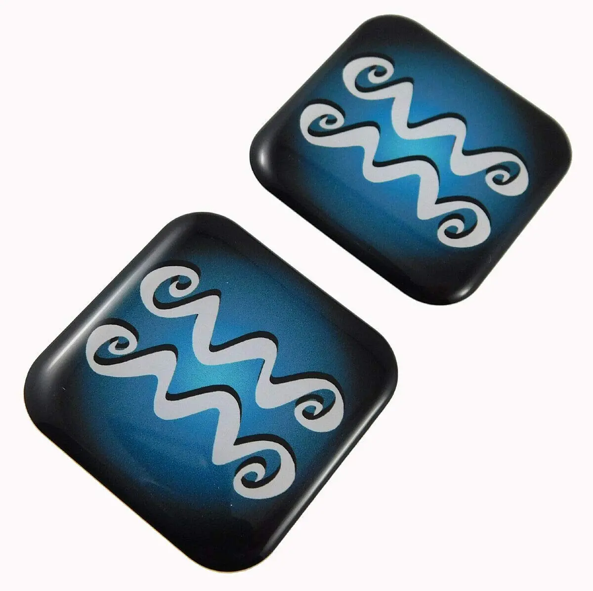 Aquarius Zodiac, Square Domed Decal Emblem Car Biker Gel Stickers 1.5" 2Pc. 1