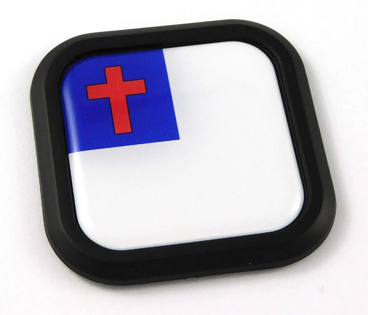 Christian Flag Square Black Rim Emblem Car 3D Decal Badge Bumper 2" 1