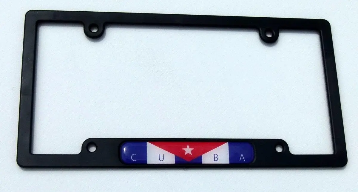 Cuba Cuban Flag Black Plastic Car License Plate Frame Domed Colour Lens 1