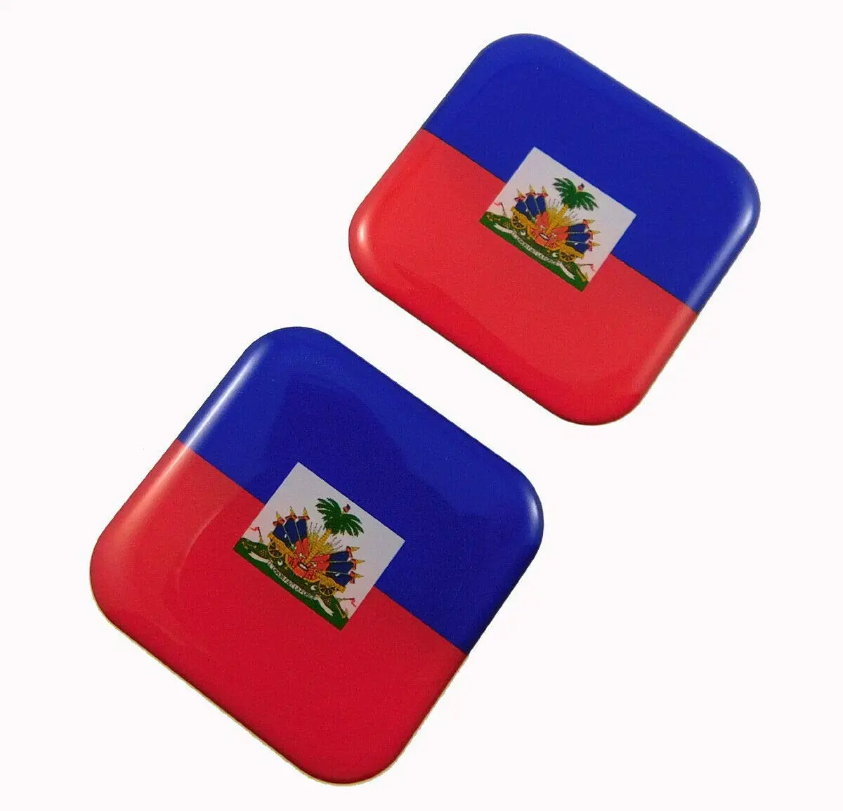 Haiti Flag Square Domed Decal Car Bike Gel Stickers 1.5" 2Pc 1
