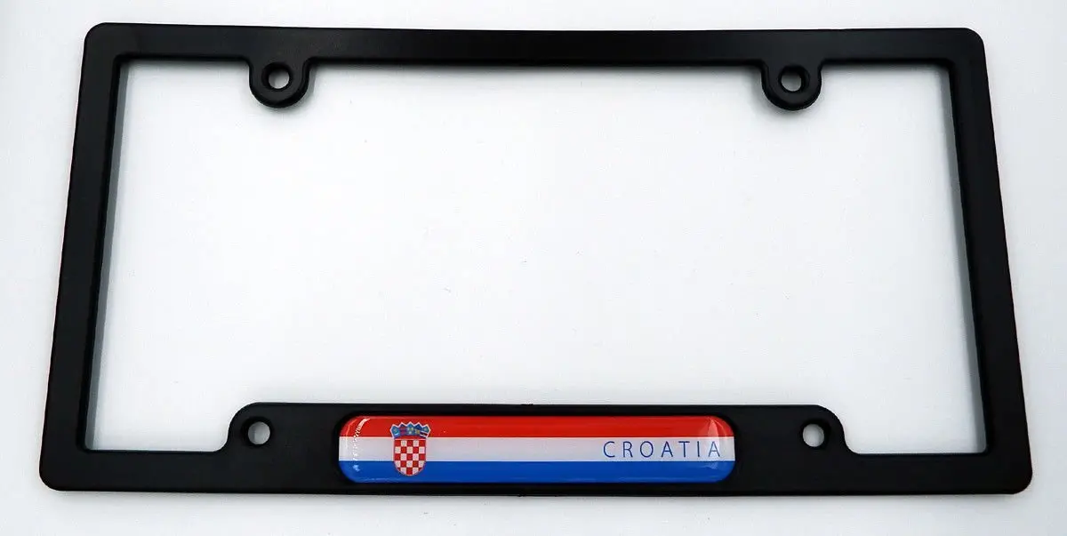 Croatia Black Plastic Car License Plate Frame With Domed Decal Insert Flag 1