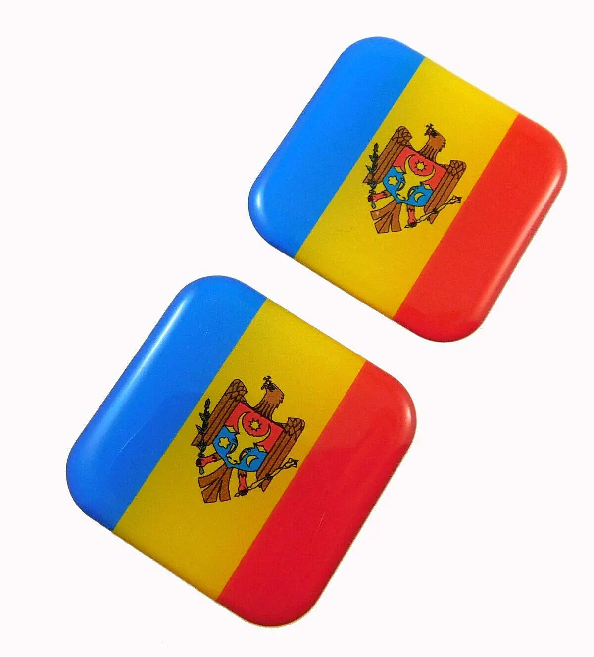 Moldova Flag Square Domed Decal Car Bike Gel Stickers 1.5" 2Pc 1
