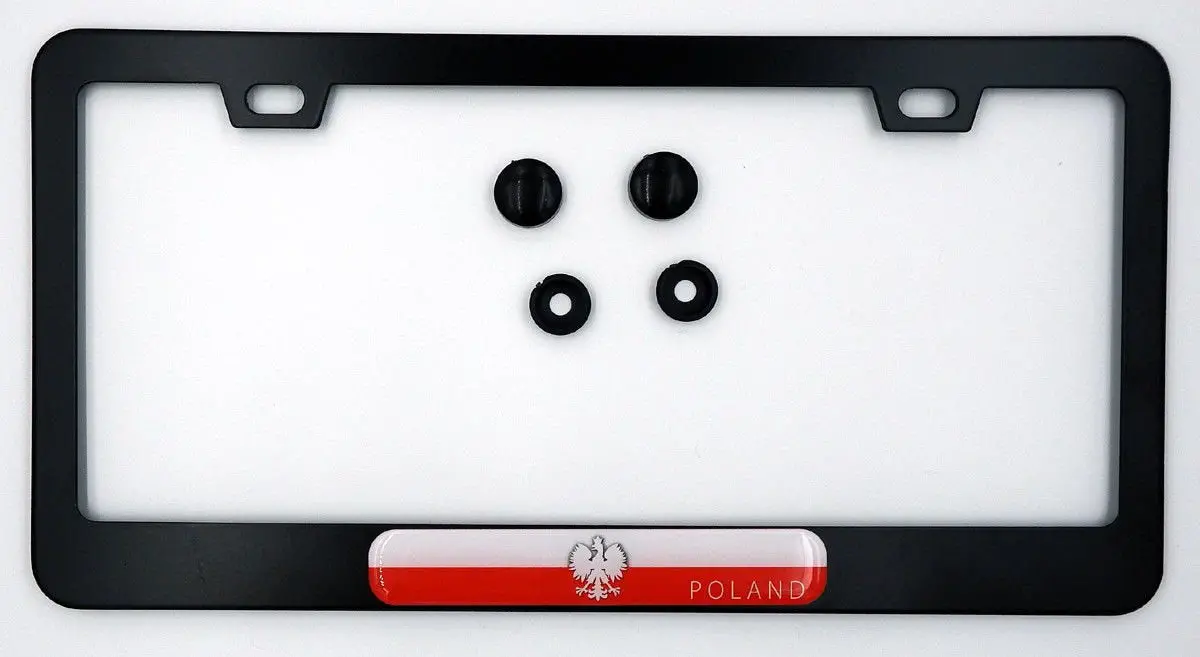Poland Polska Polish Flag Metal Black Aluminium Car License Plate Frame Holder 1
