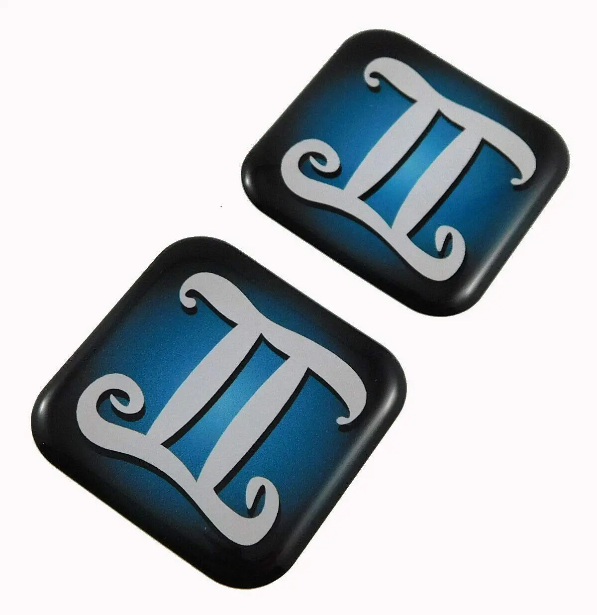 Gemini Zodiac, Square Domed Decal Emblem Car Biker Gel Stickers 1.5" 2Pc. 1