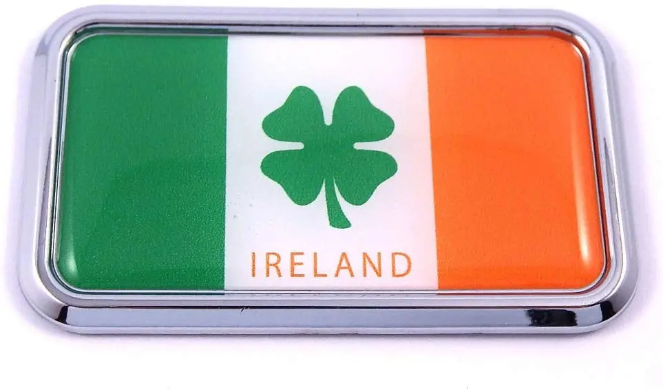Ireland Irish Flag Rectanguglar Chrome Emblem 3D Car Decal Sticker 3" X 1.75" 1