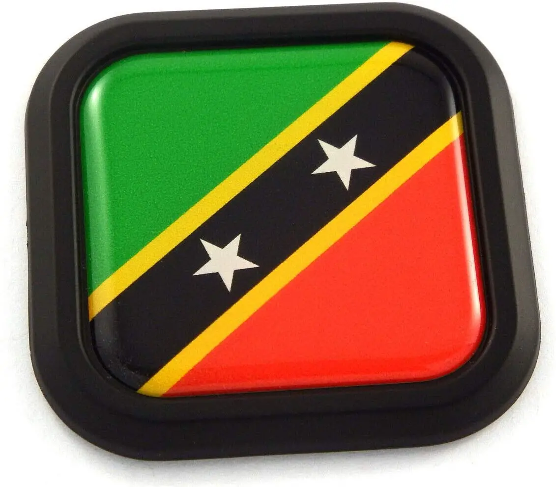 St. Kitts And Nevis Flag Square Black Rim Emblem Car 3D Decal Badge Bumper 2" 1