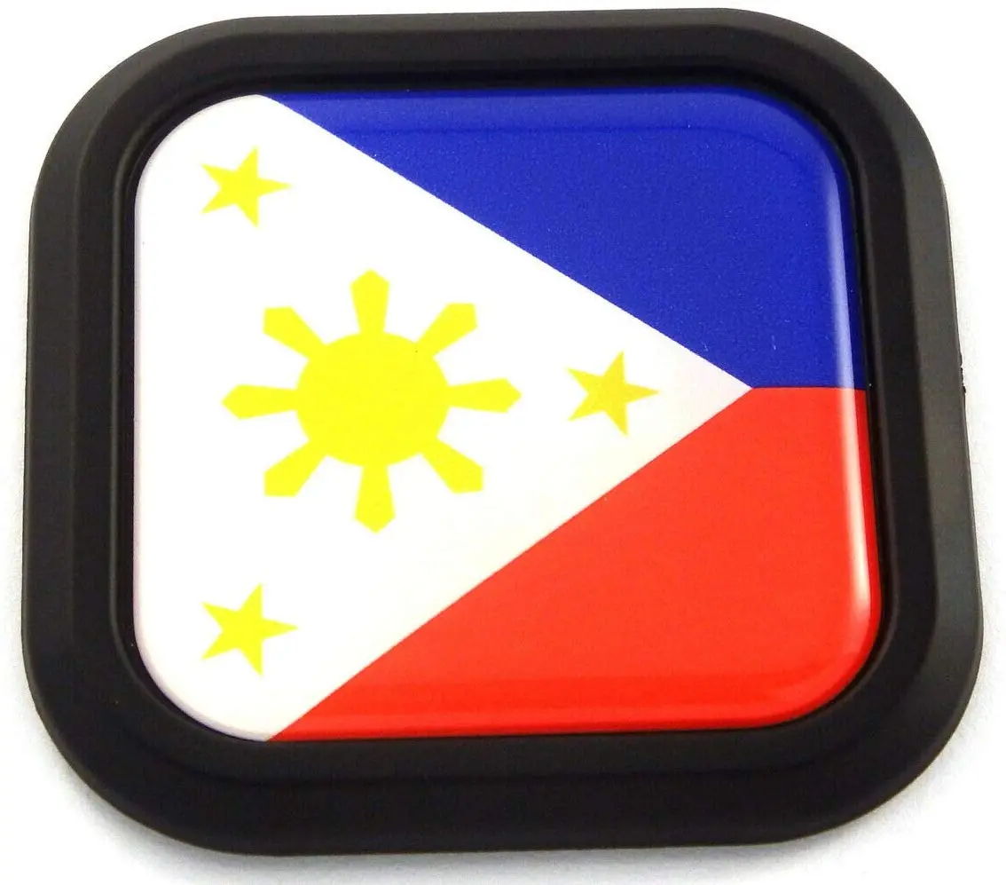 Philippines Flag Square Black Rim Emblem Car 3D Decal Badge Bumper Sticker 2" 1