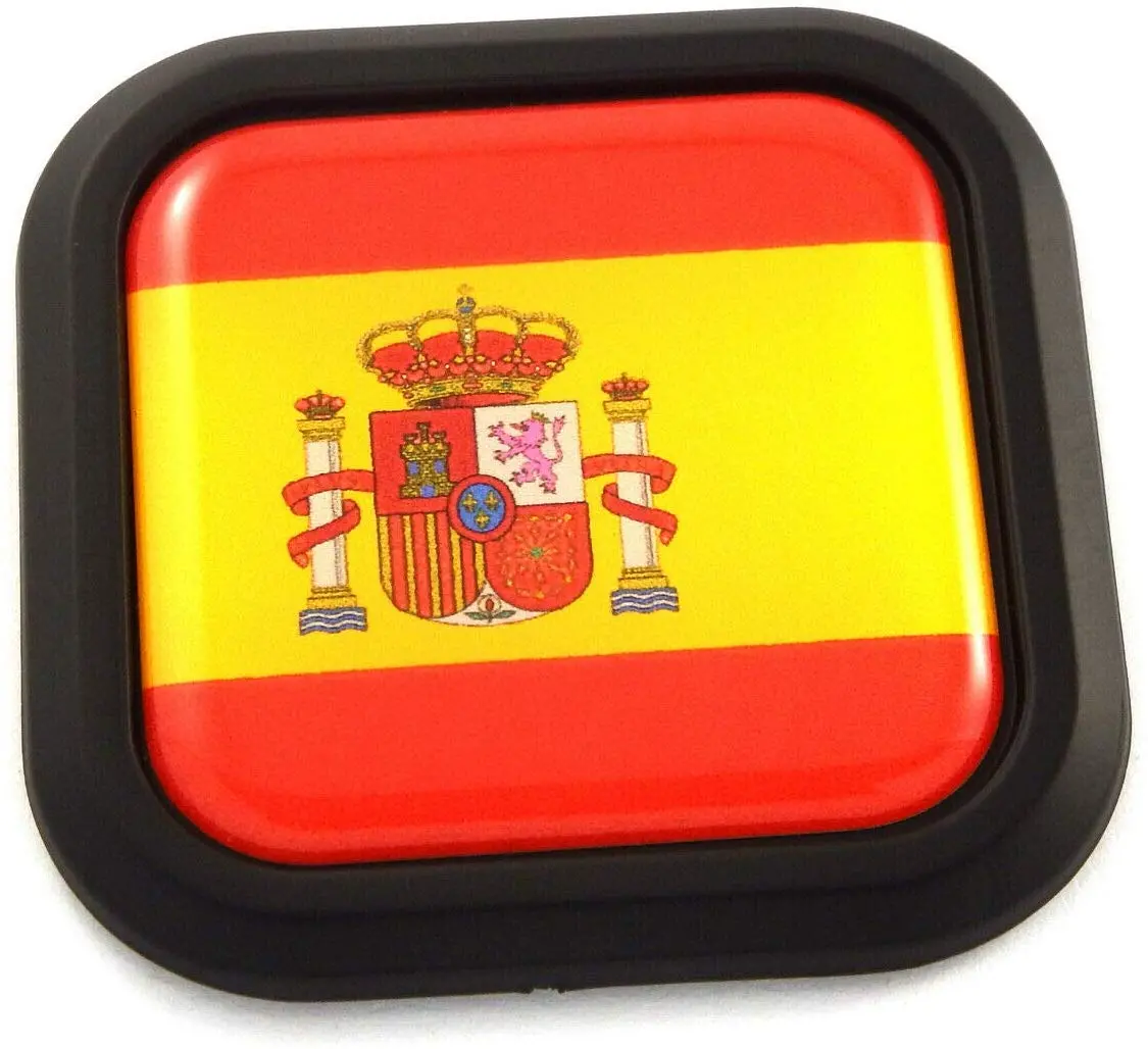 Spain Flag Square Black Rim Emblem Car 3D Decal Badge Hood Bumper Sticker 2" 1