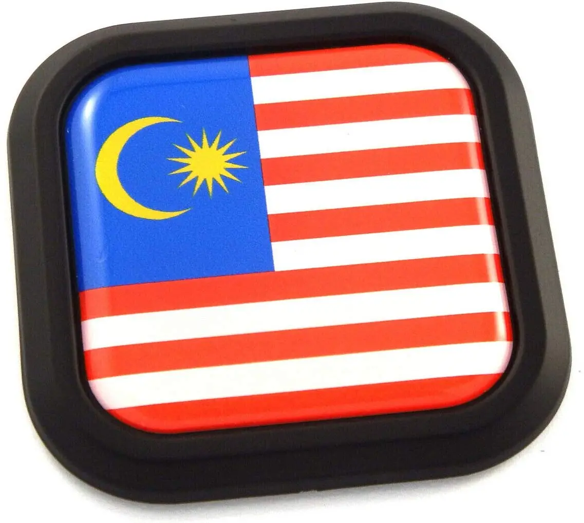Malaysia Flag Square Black Rim Emblem Car 3D Decal Badge Hood Bumper Sticker 2" 1