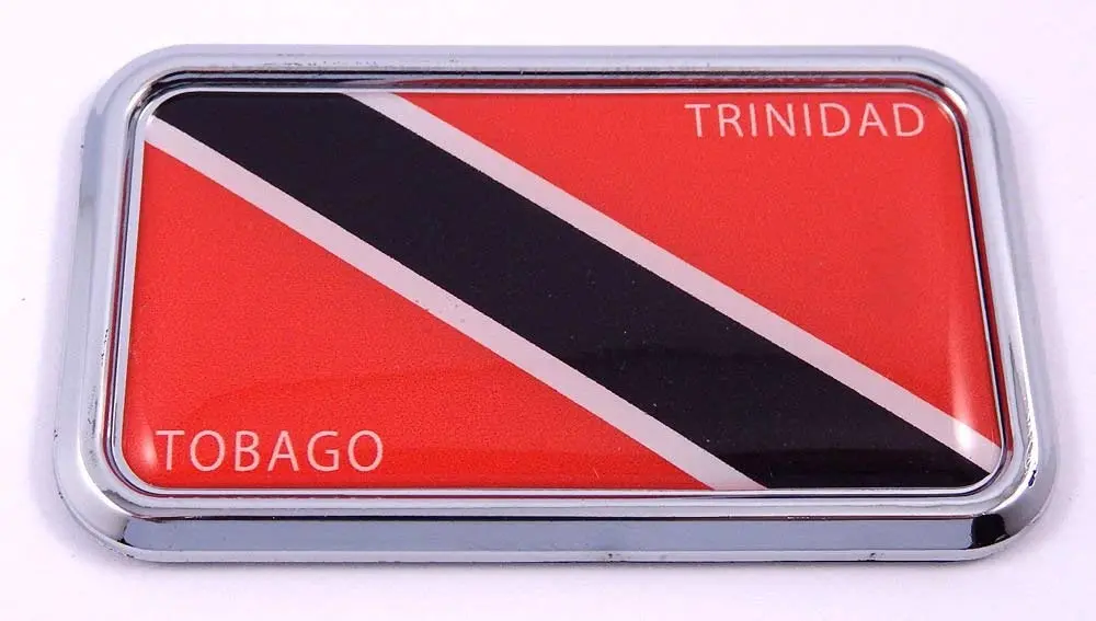 Trinidad And Tobago Flag Rectanguglar Chrome Emblem Car Decal Sticker 3"X1.75" 1