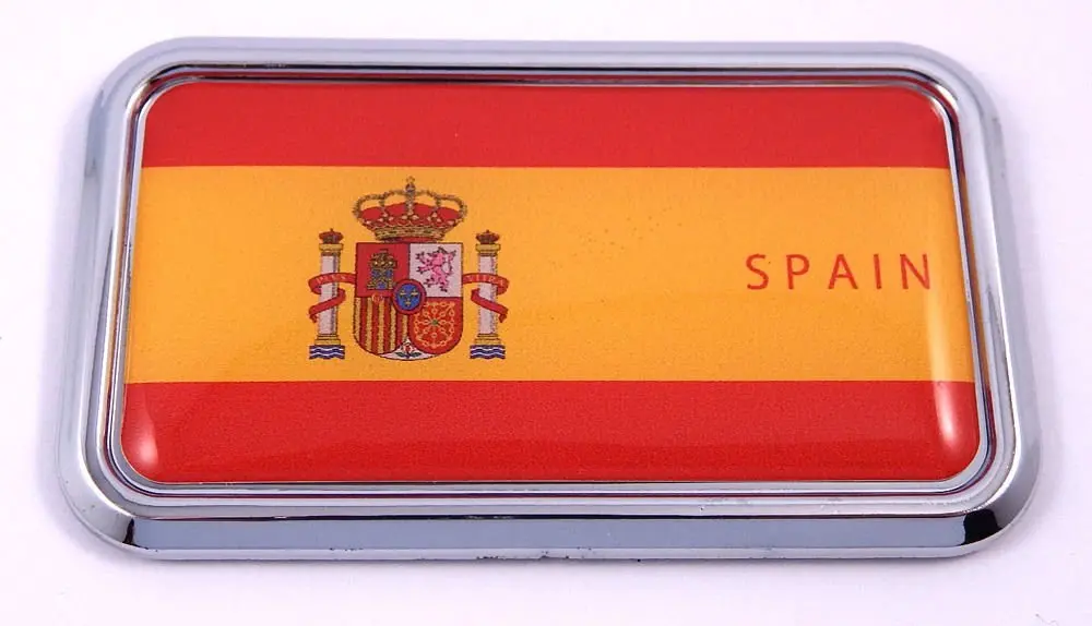 Spain Spanish Flag Rectanguglar Chrome Emblem 3D Car Decal Sticker 3"X1.75" 1