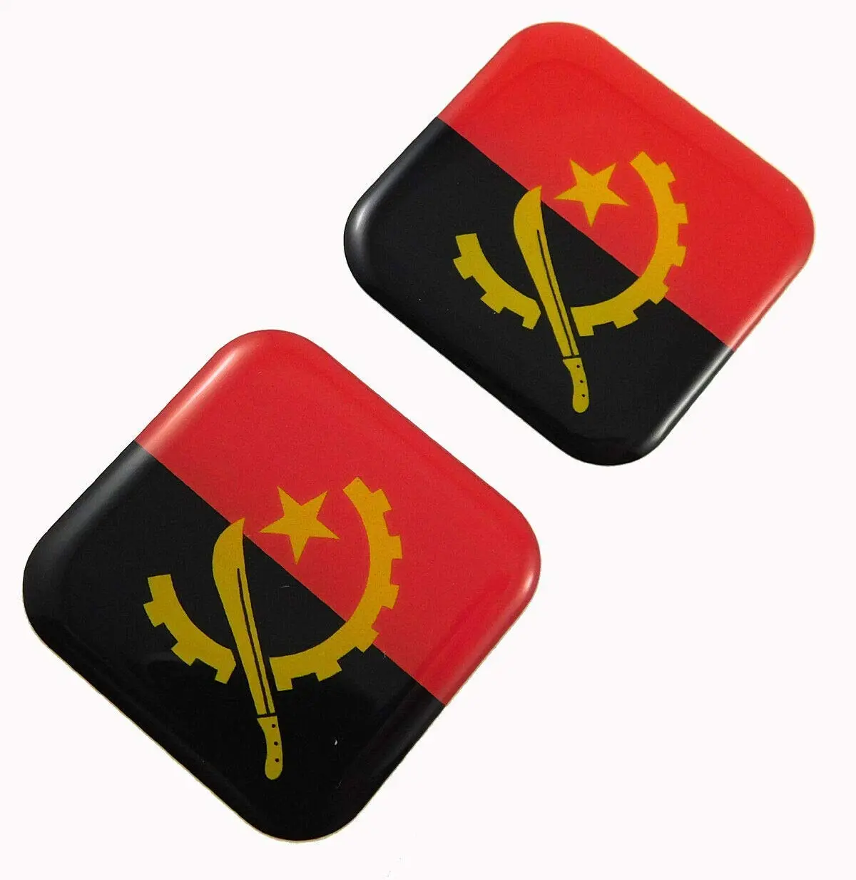 Angola Flag Square Domed Decal Emblem Car Biker Gel Stickers 1.5" 2Pc. 1