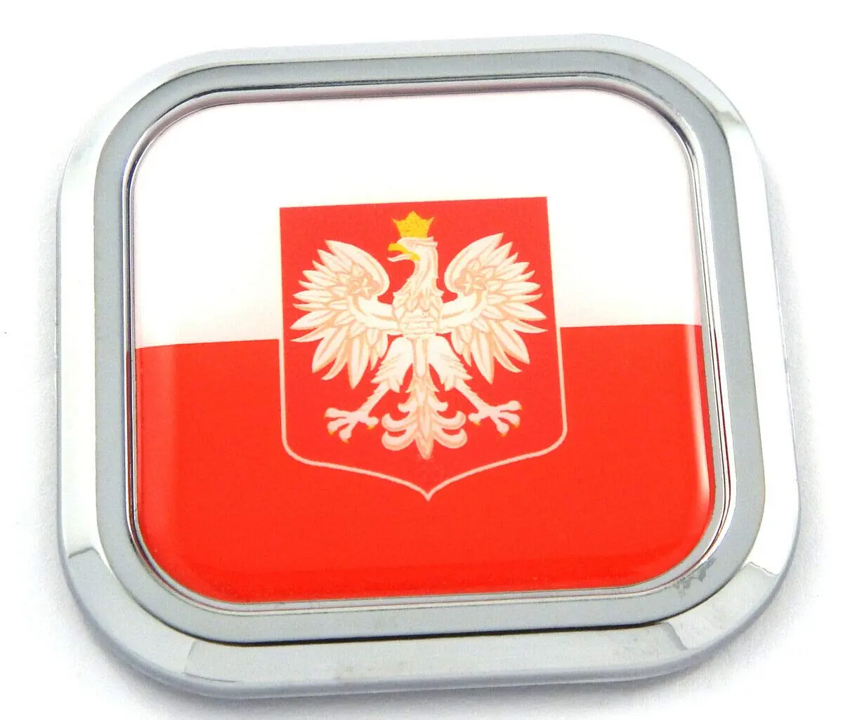 Poland Flag Square Chrome Rim Emblem Car 3D Decal Badge Hood Bumper Sticker 2" 1
