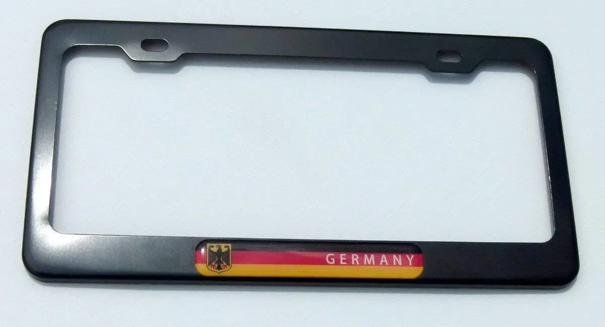 Germany German Flag Black Metal Car License Plate Frame Dome Insert Deutschland 1