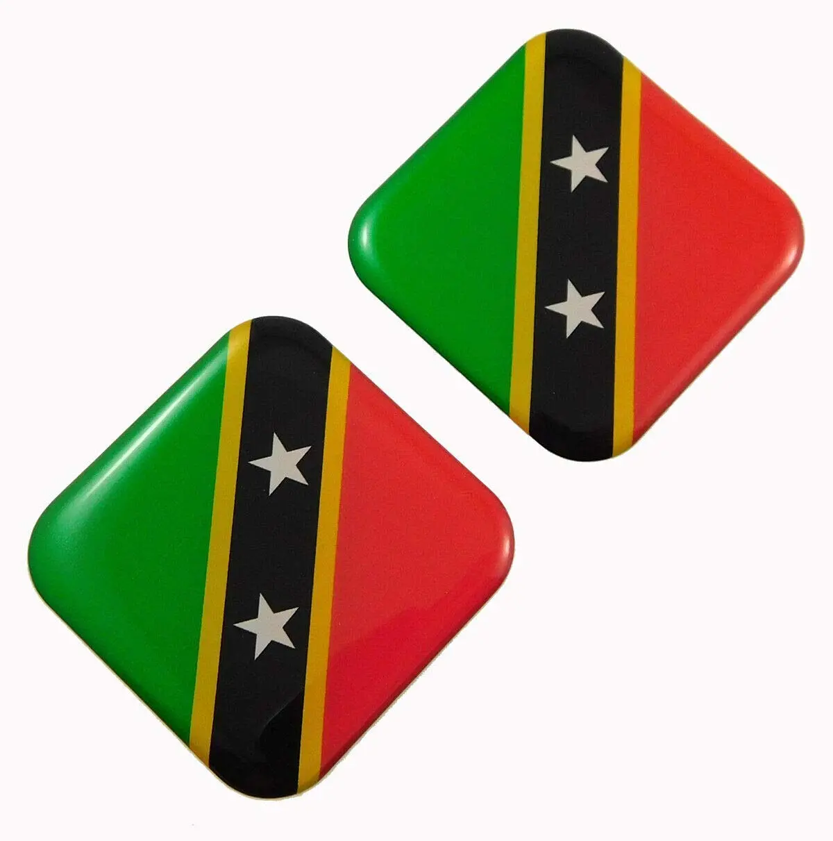 St Kitts And Nevis Flag Square Domed Decal Car Bike Gel Stickers 1.5" 2Pc 1