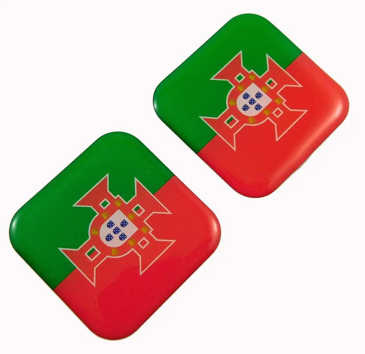 Portugal Flag Square Domed Decal Car Bike Gel Stickers 1.5" 2Pc 1