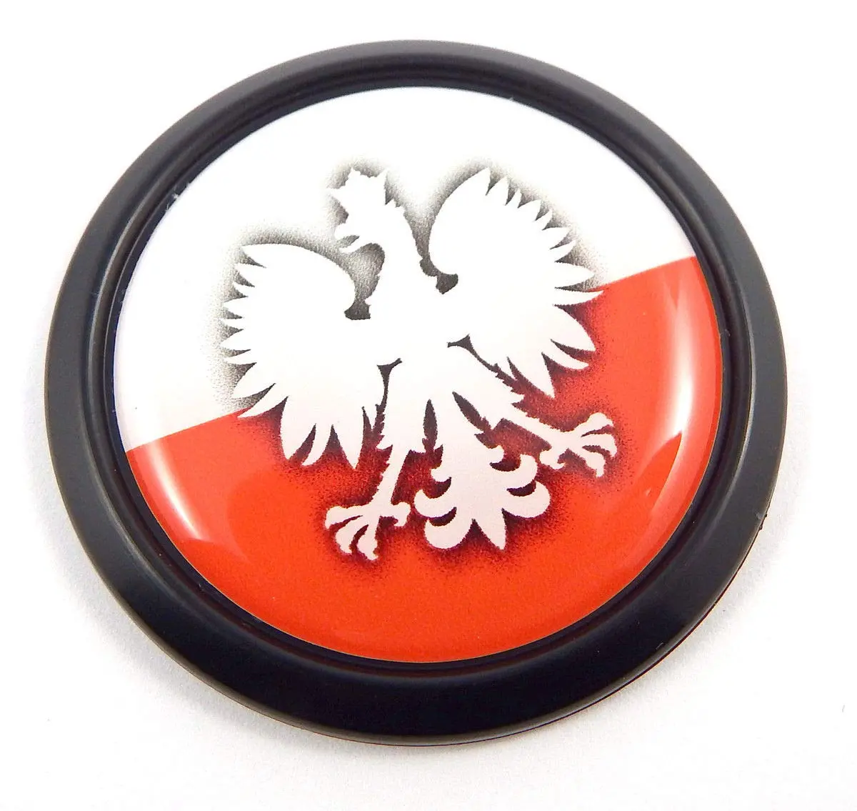 Poland Polish Polski Black Round Flag Car Decal Emblem Bumper 3D Sticker 1.85" 1