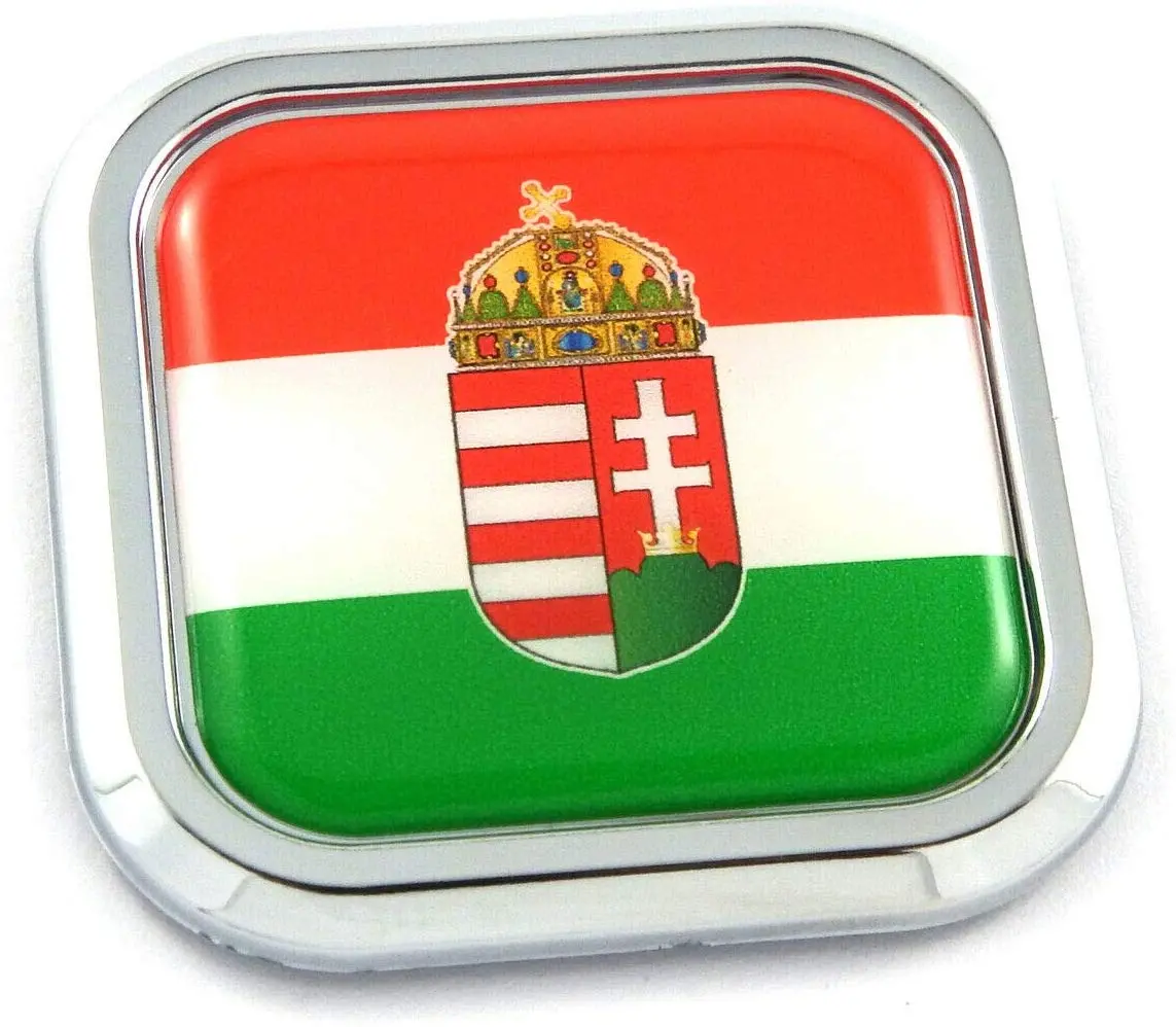Hungary Flag Square Chrome Rim Emblem Car 3D Decal Badge Hood Bumper Sticker 2" 1