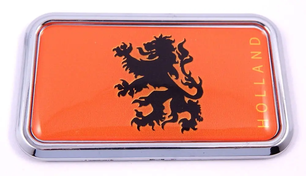 Holland Netherlands Flag Rectanguglar Chrome Emblem Car Decal Sticker 3" X 1.75" 1