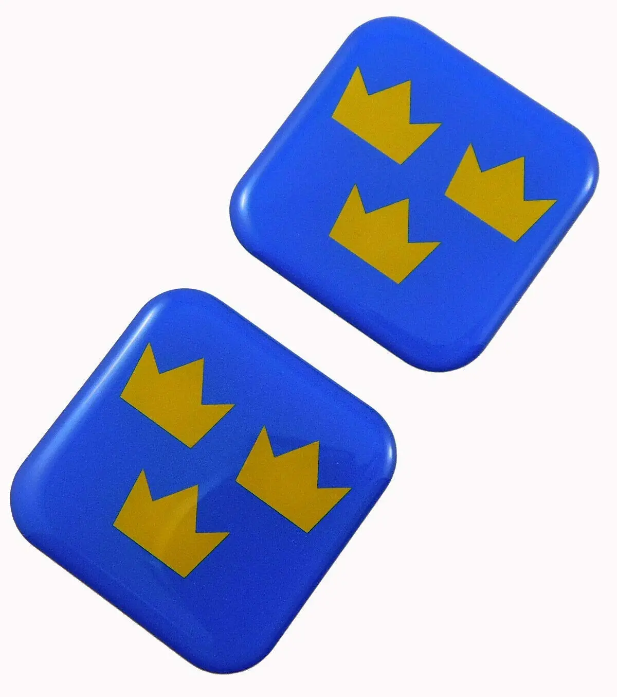 Sweden 3 Crown Flag Square Domed Decal Car Bike Gel Stickers 1.5" 2Pc 1
