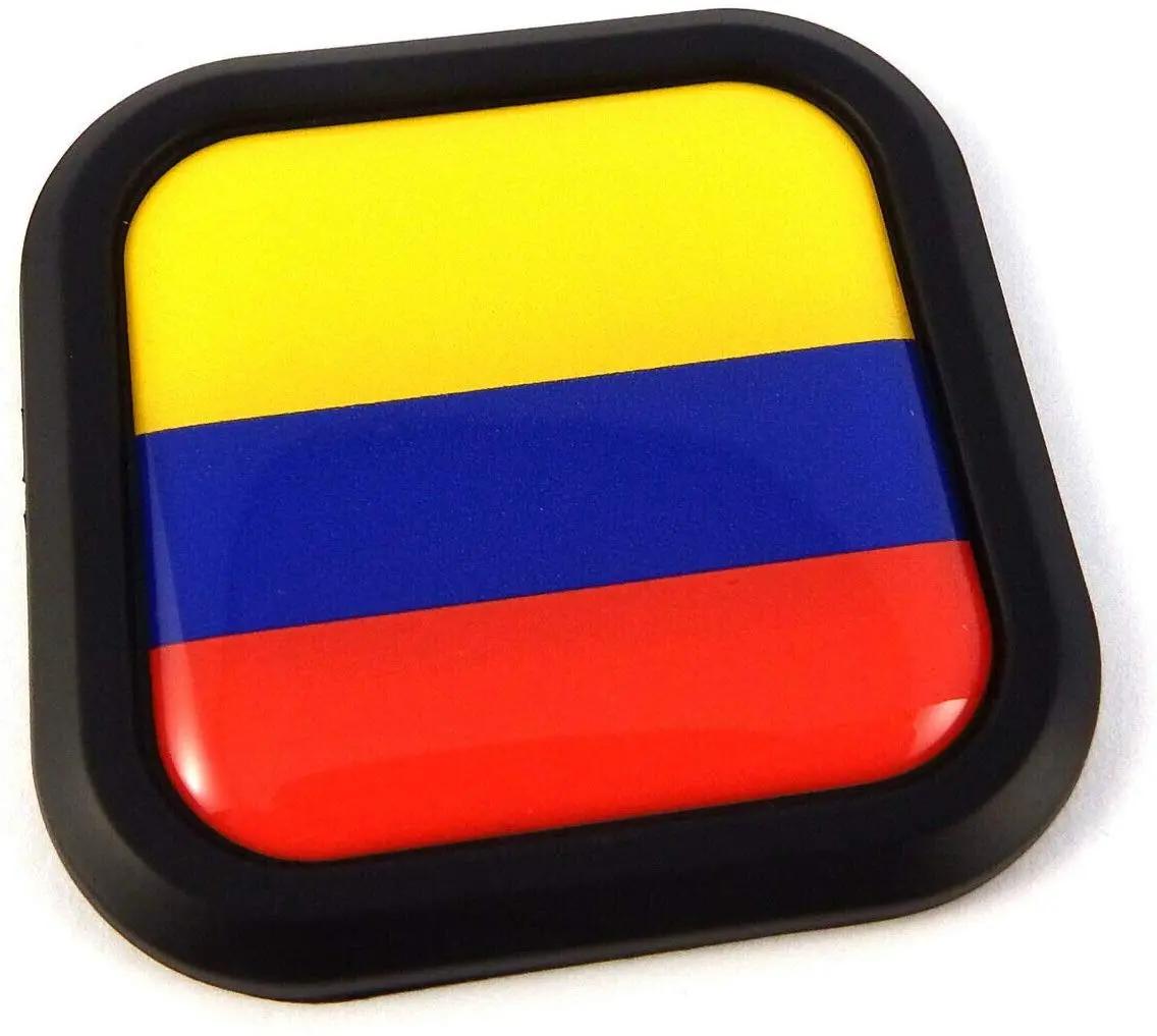 Colombia Flag Square Black Rim Emblem Car 3D Decal Badge Hood Bumper Sticker 2" 1