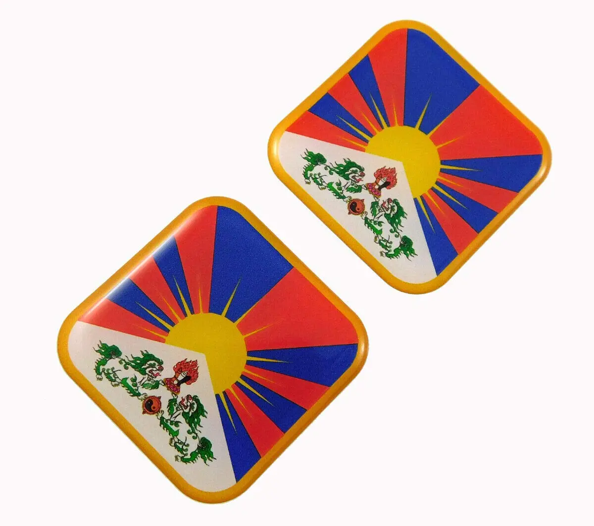 Tibet Flag Square Domed Decal Car Bike Gel Stickers 1.5" 2Pc 1