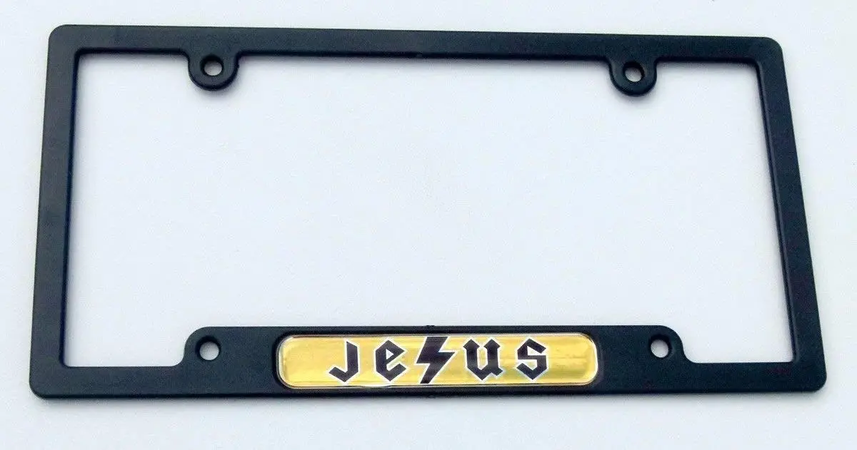 Jesus Flag Black Plastic Car License Plate Frame Domed Decal Insert 1