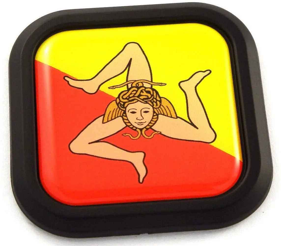 Sicily Flag Square Black Rim Emblem Car 3D Decal Badge Hood Bumper Sticker 2" 1