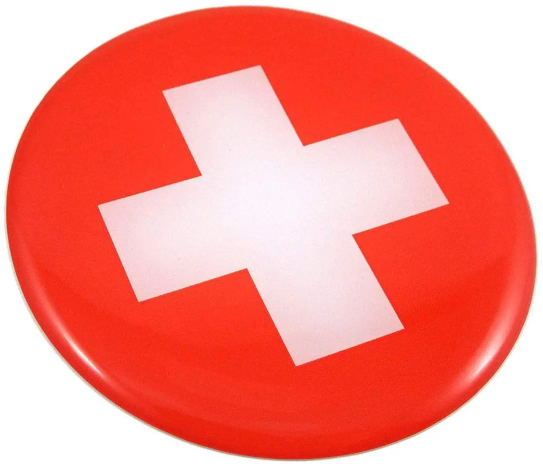 Swiss Switzerland Flag Round Domed Decal Emblem Car Bike 3D Sticker 2.44" 1