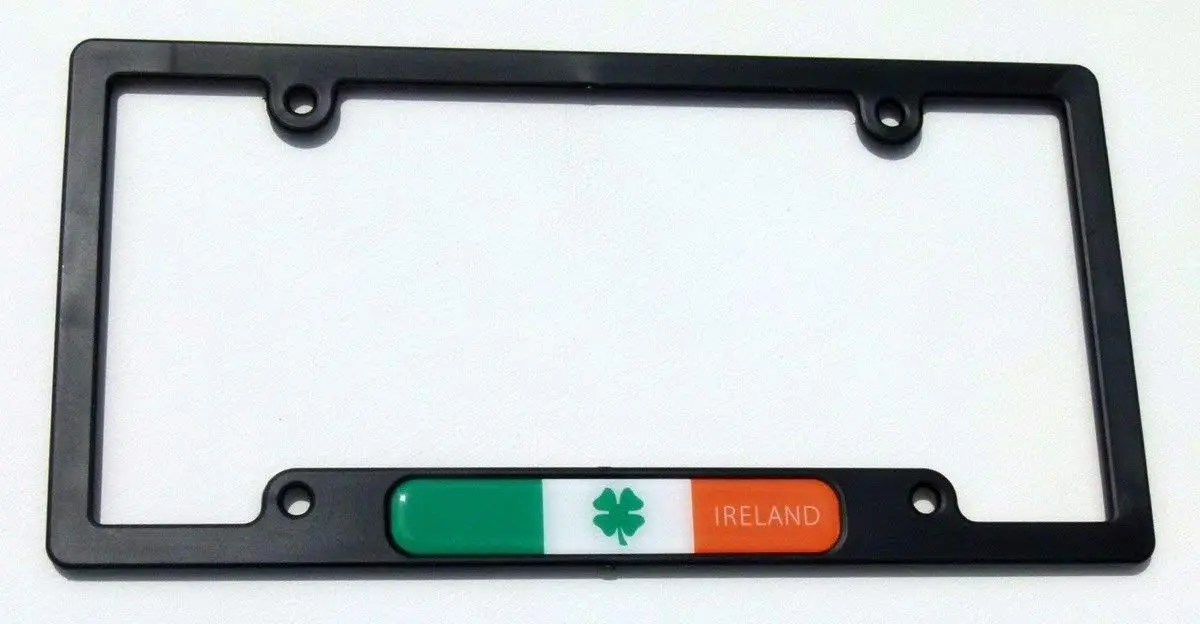 Ireland Irish Flag Black Plastic Car License Plate Frame Domed Decal Shamrock 1