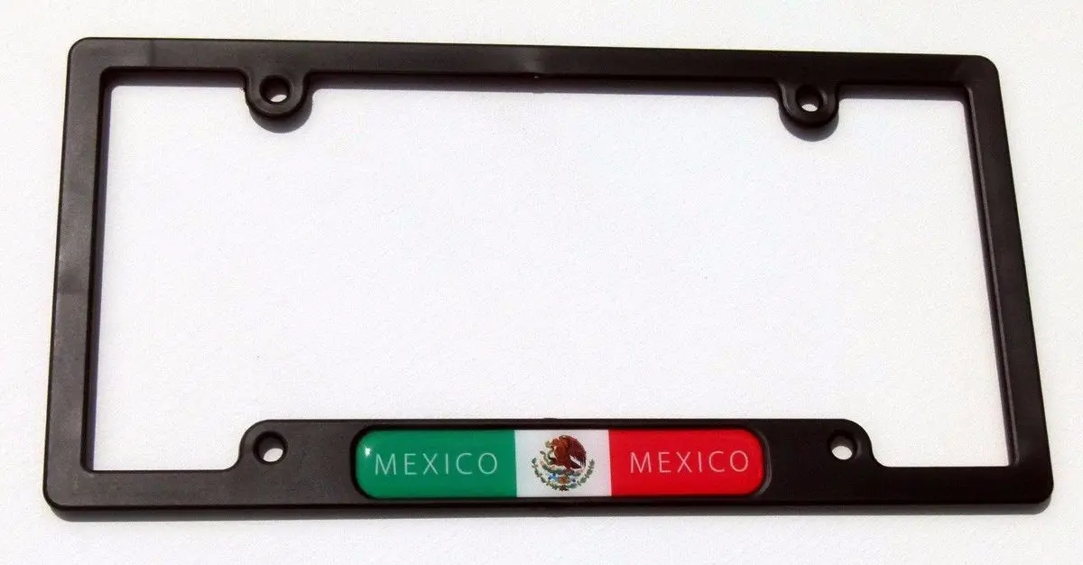 Mexico Mexican Flag Black Plastic Car License Plate Frame Domed Decal Insert 1