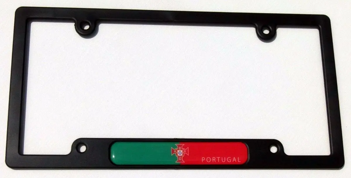 Portugal Portugese Flag Black Plastic Car License Plate Frame Dome Decal 1