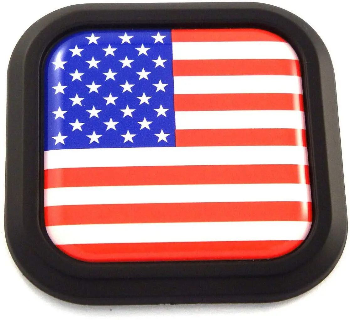 Usa America Flag Square Black Rim Emblem Car 3D Decal Badge Bumper Sticker 2" 1