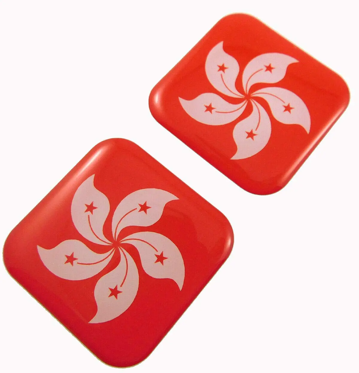 Hong Kong Flag Square Domed Decal Car Bike Gel Stickers 1.5" 2Pc 1