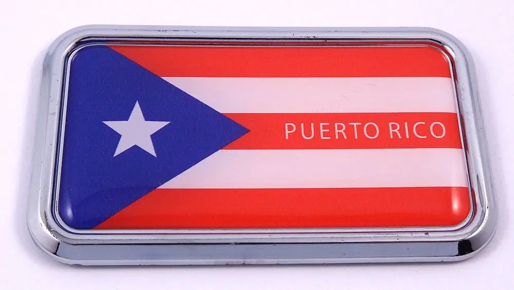 Puerto Rico Rican Flag Rectanguglar Chrome Emblem 3D Car Decal Sticker 3"X1.75" 1