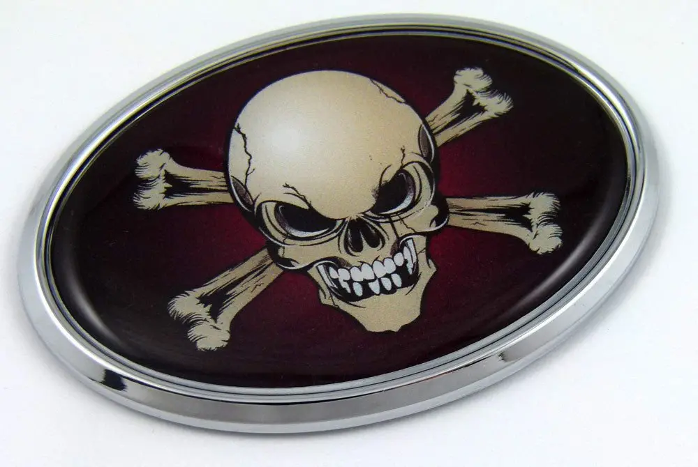 Skull Pirates Oval Car Chrome Emblem Decal Bumper Bike Auto Sticker Selfadhesive 1