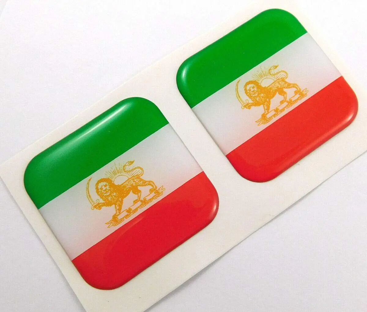 Iran Flag Square Domed Decal Car Bike Gel Stickers 1.5" 2Pc 1