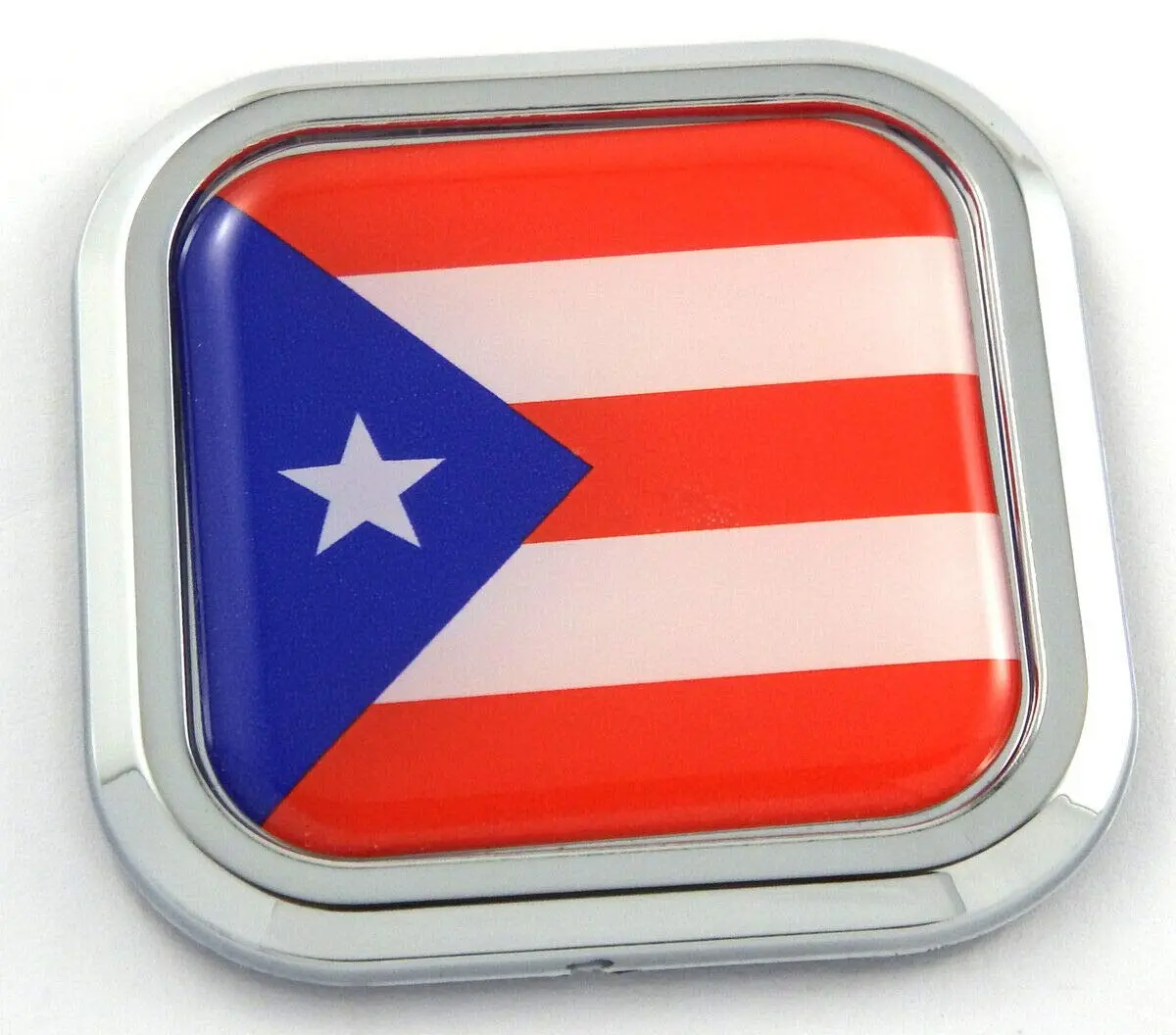 Puerto Rico Flag Square Chrome Rim Emblem Car 3D Decal Badge Bumper Sticker 2" 1