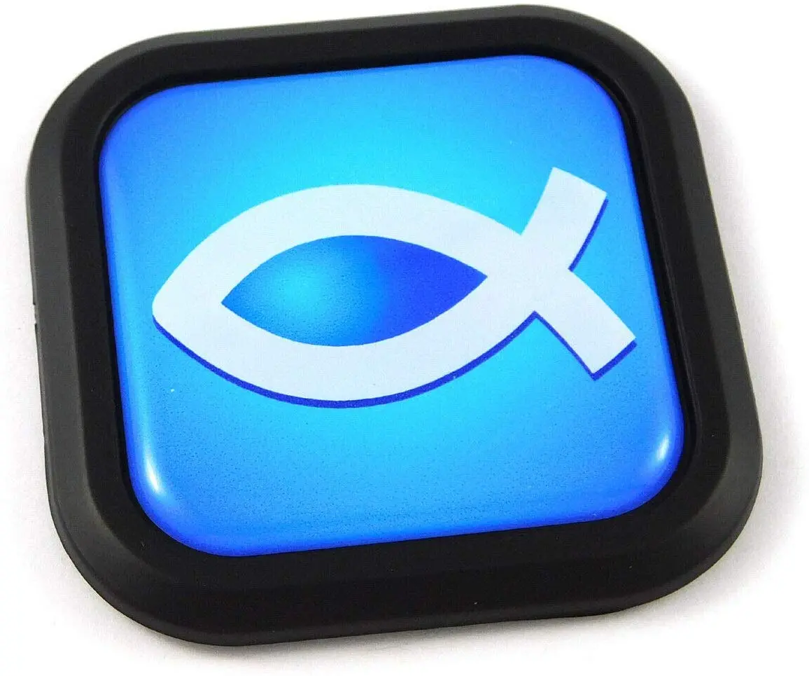 Jesus Fish Christian Square Black Rim Emblem Car 3D Decal Badge Bumper 2" 1