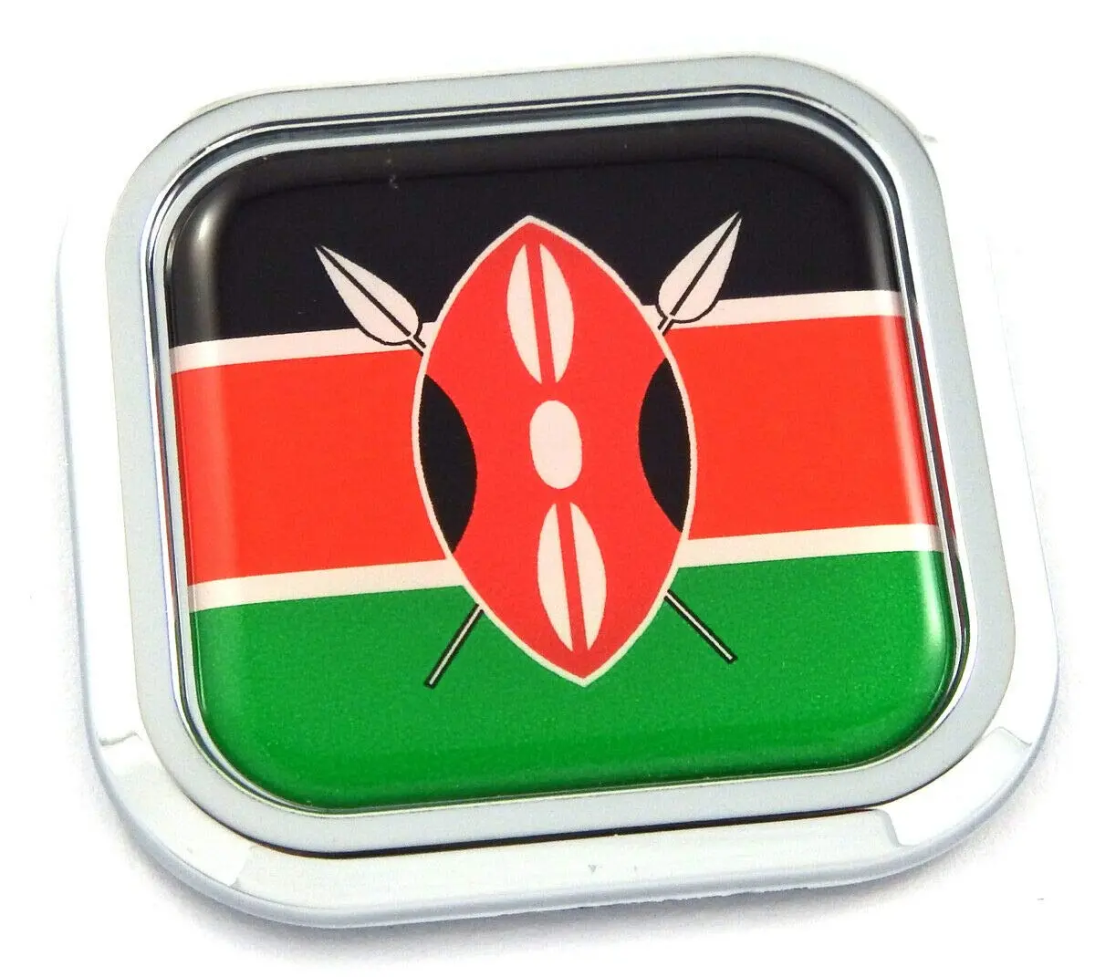 Kenya Flag Square Chrome Rim Emblem Car 3D Decal Badge Hood Bumper Sticker 2" 1