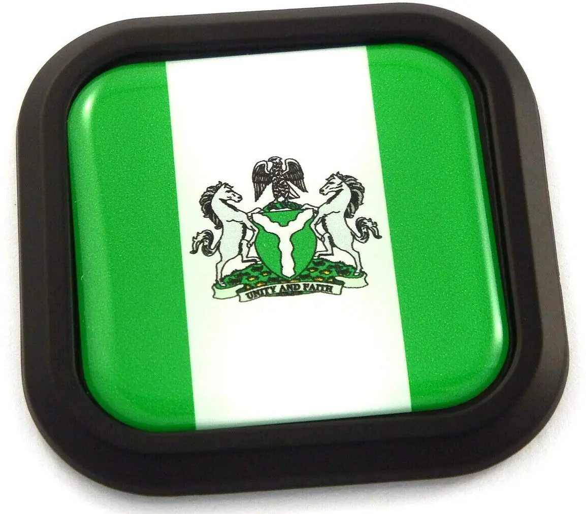 Nigeria Flag Square Black Rim Emblem Car 3D Decal Badge Hood Bumper Sticker 2" 1