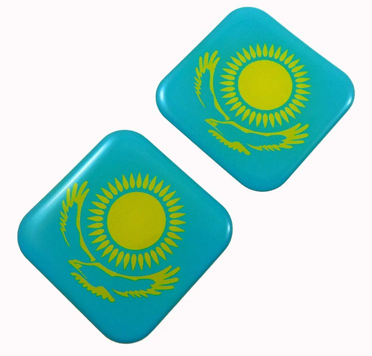 Kazakhstan Flag Square Domed Decal Car Bike Gel Stickers 1.5" 2Pc 1