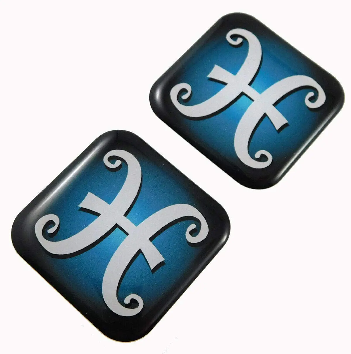 Pisces Zodiac, Square Domed Decal Emblem Car Biker Gel Stickers 1.5" 2Pc. 1