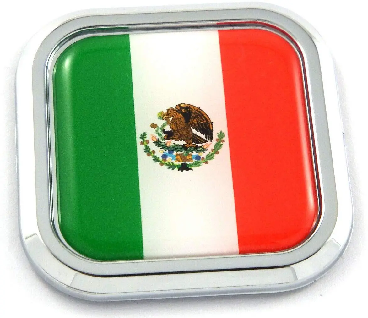 Mexico Flag Square Chrome Rim Emblem Car 3D Decal Badge Hood Bumper Sticker 2" 1