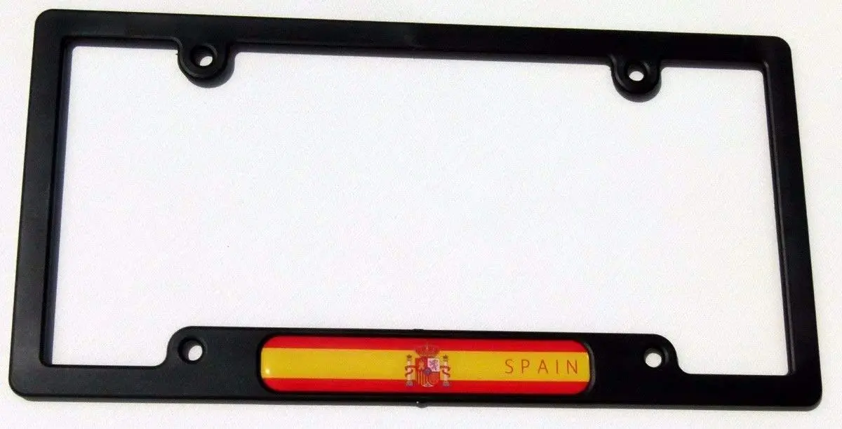 Spain Spanish Flames Flag Black Plastic Car License Plate Frame Dome Decal 1