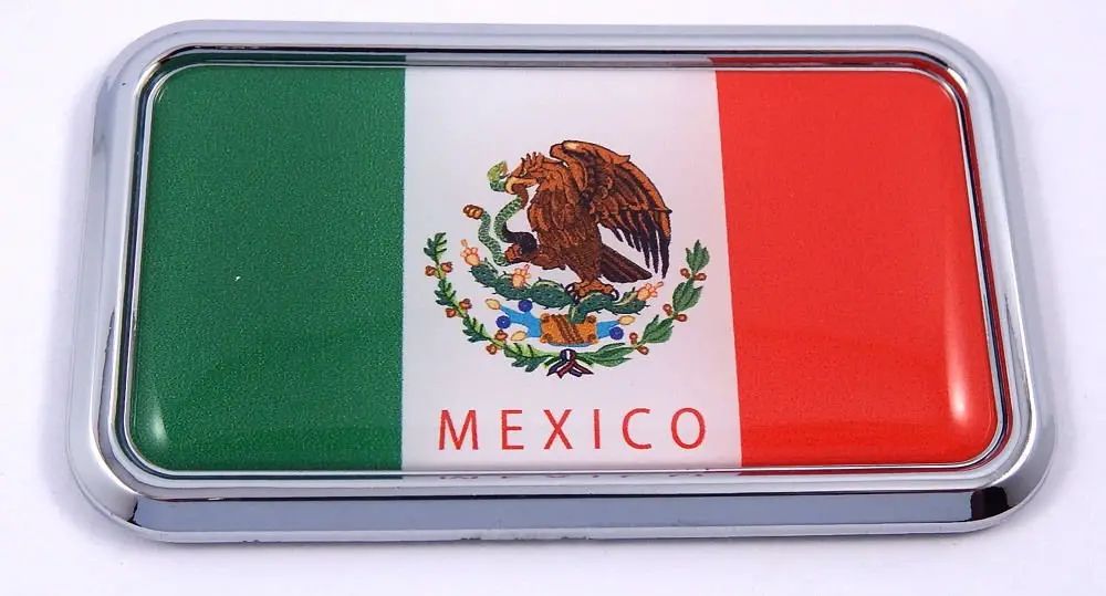 Mexico Mexican Flag Rectanguglar Chrome Emblem 3D Car Decal Sticker 3" X 1.75" 1