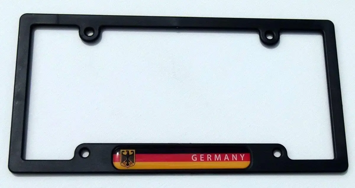 Germany German Flag Black Plastic Car License Plate Frame Domed Colour Lens 1